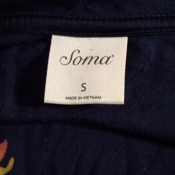 Soma Floral Navy Blue Button Semi Ruched Front Long Sleeve Blouse Cover Up Small - Picture 5 of 7